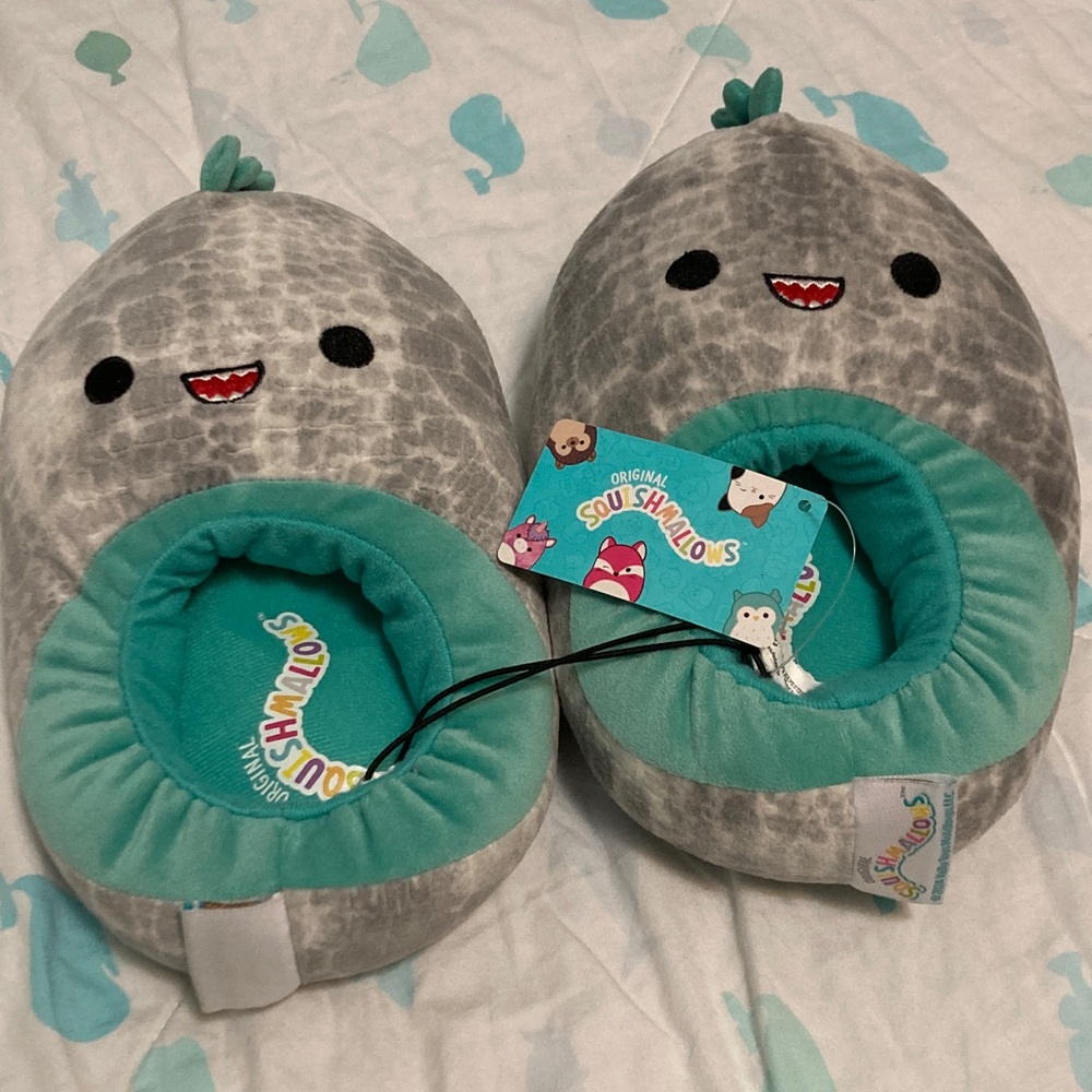 Squishmallows Gray & Teal Dino Plush Character Slippers